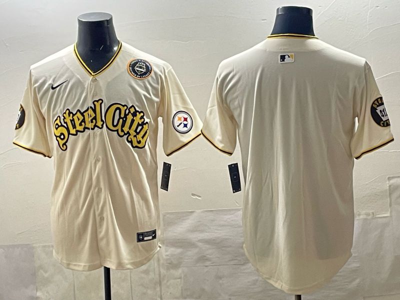 Men 2025 Nike Pittsburgh Steelers Blank Cream Limited NFL Jersey style 04->pittsburgh steelers->NFL Jersey